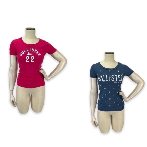 Hollister California 22 Lemonade Logo T-Shirts Tees Small S Bundle of 2 Y2K 90s - Picture 1 of 8